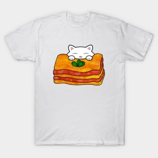 Hungry cat eating delicious looking lasagna T-Shirt